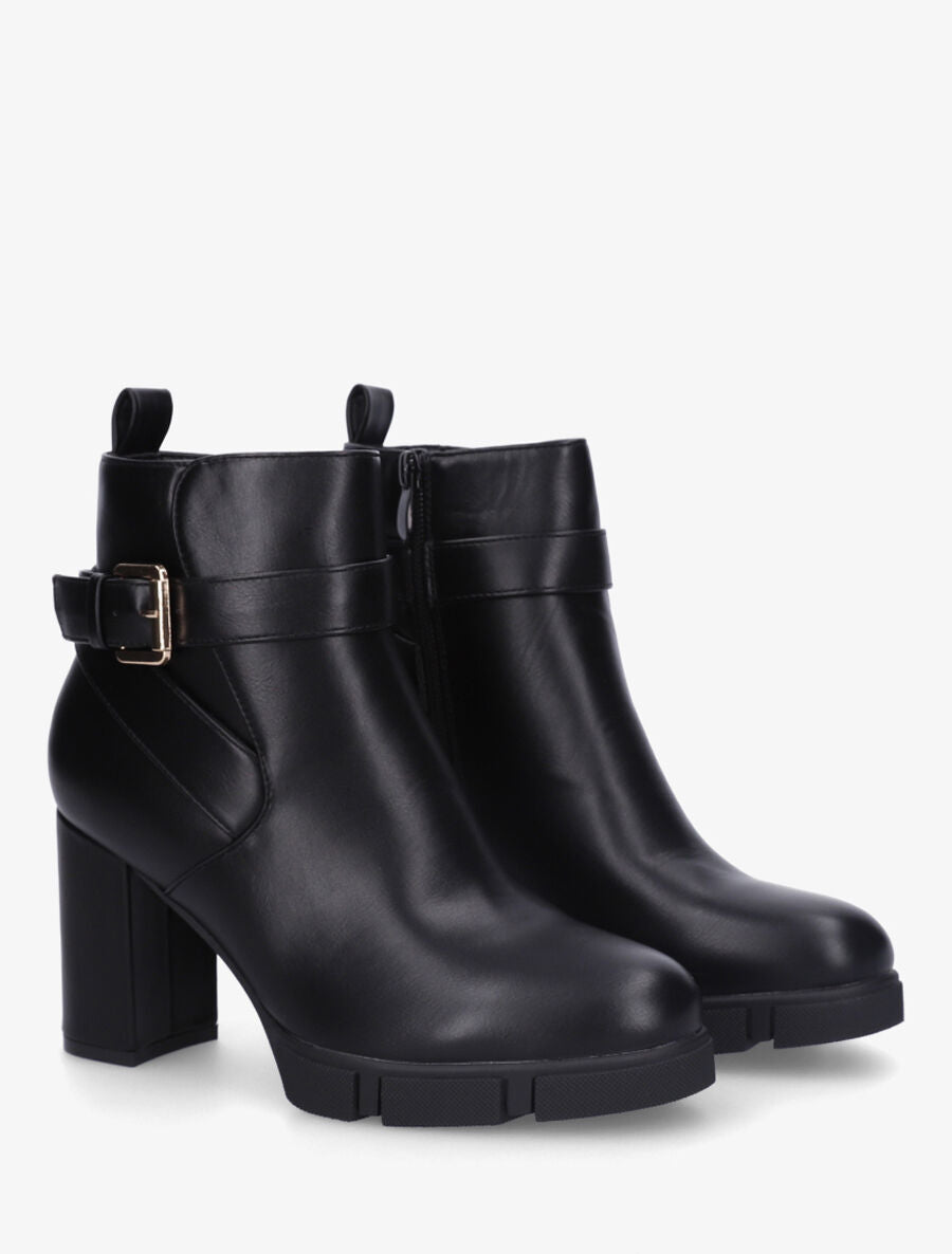 Bottines en simili à talon haut et boucle - Noir - 4