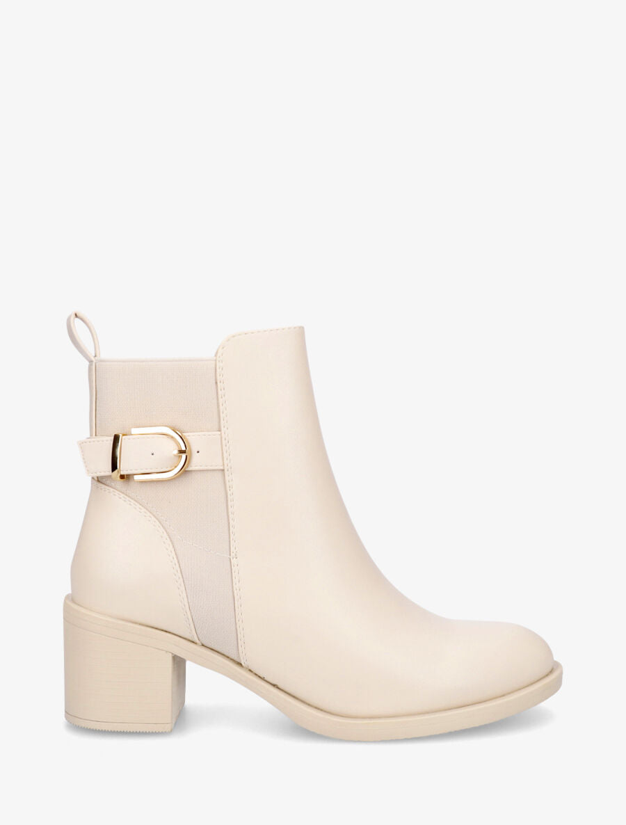 Bottines en simili à talon et bande élastiquée - Beige - 1