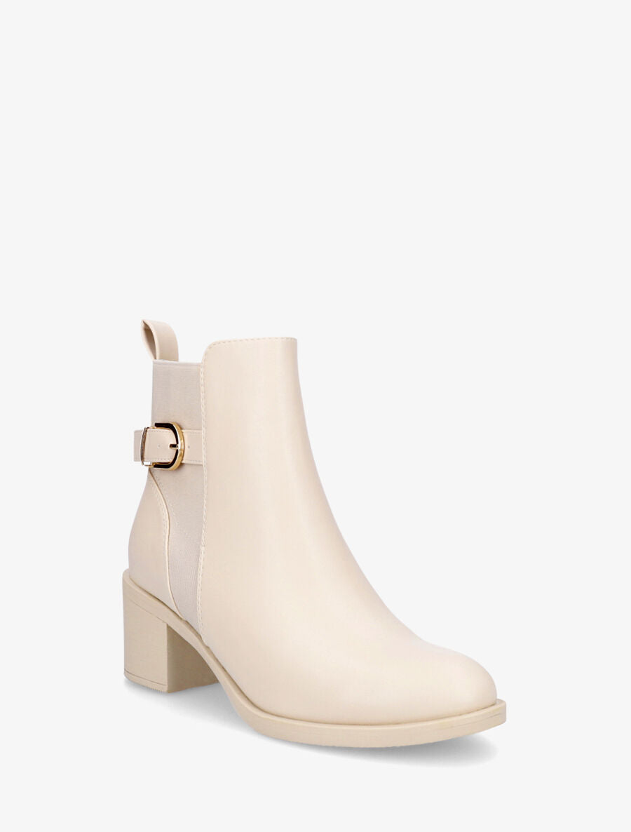 Bottines en simili à talon et bande élastiquée - Beige - 2