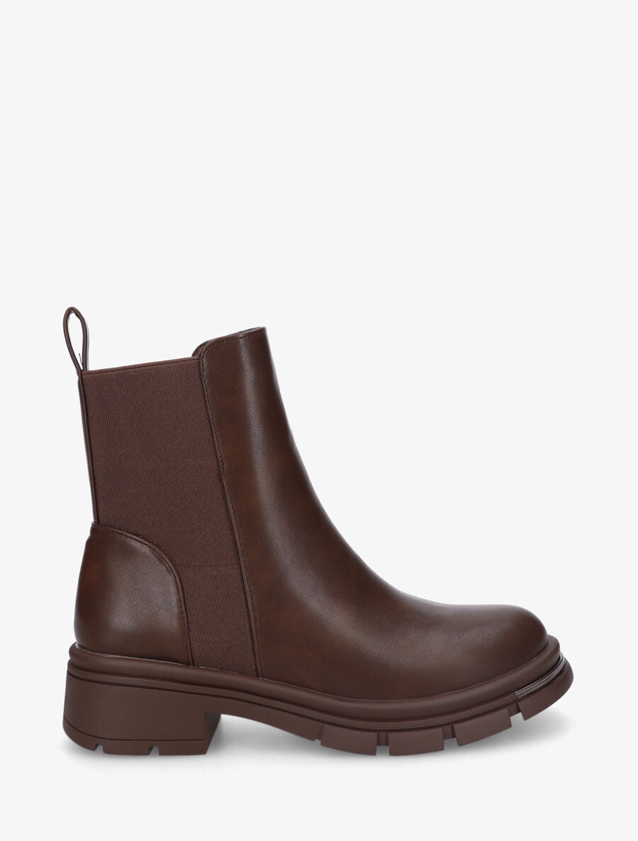 Bottines en simili à détail métallique - Marron - 1
