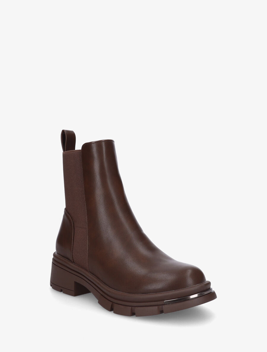 Bottines en simili à détail métallique - Marron - 2