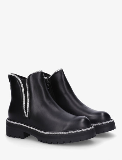 Bottines en simili à bords incrusté de strass - Noir - 4