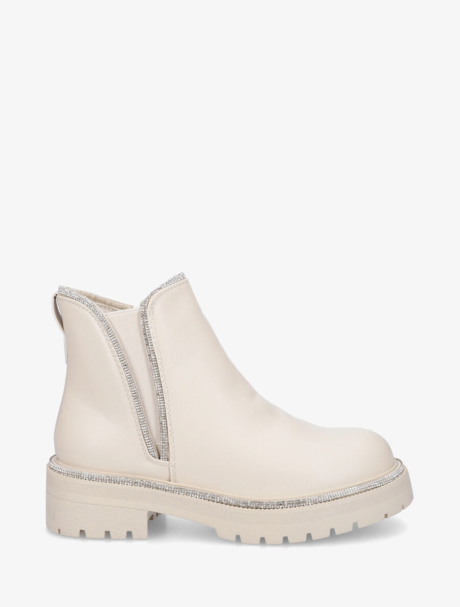 Bottines en simili à bords incrusté de strass - Beige - 5