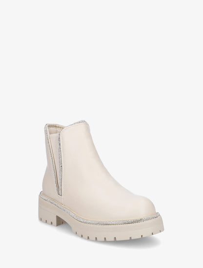 Bottines en simili à bords incrusté de strass - Beige - 2