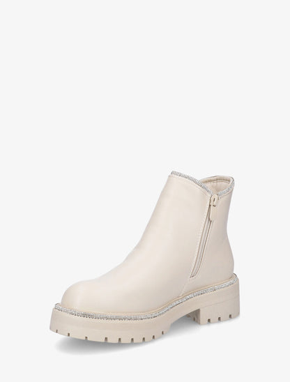 Bottines en simili à bords incrusté de strass - Beige - 3