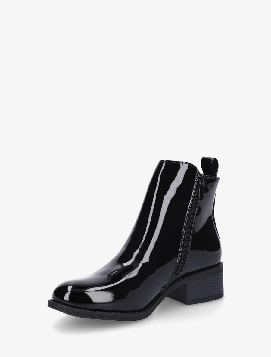 Bottines vernies en simili à zip - Noir - 3