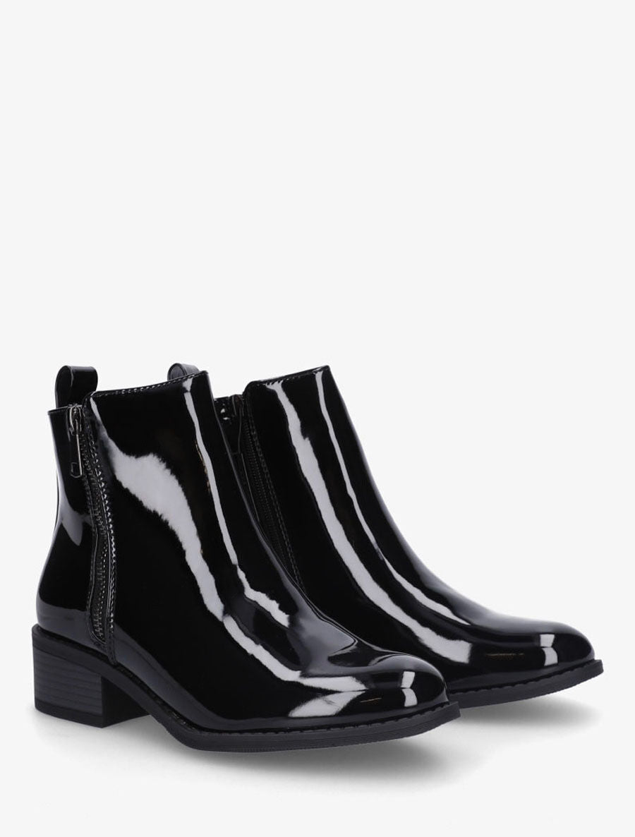 Bottines vernies en simili à zip - Noir - 4