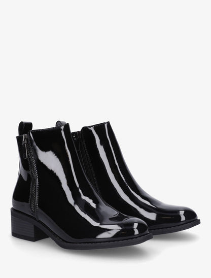 Bottines vernies en simili à zip - Noir - 4