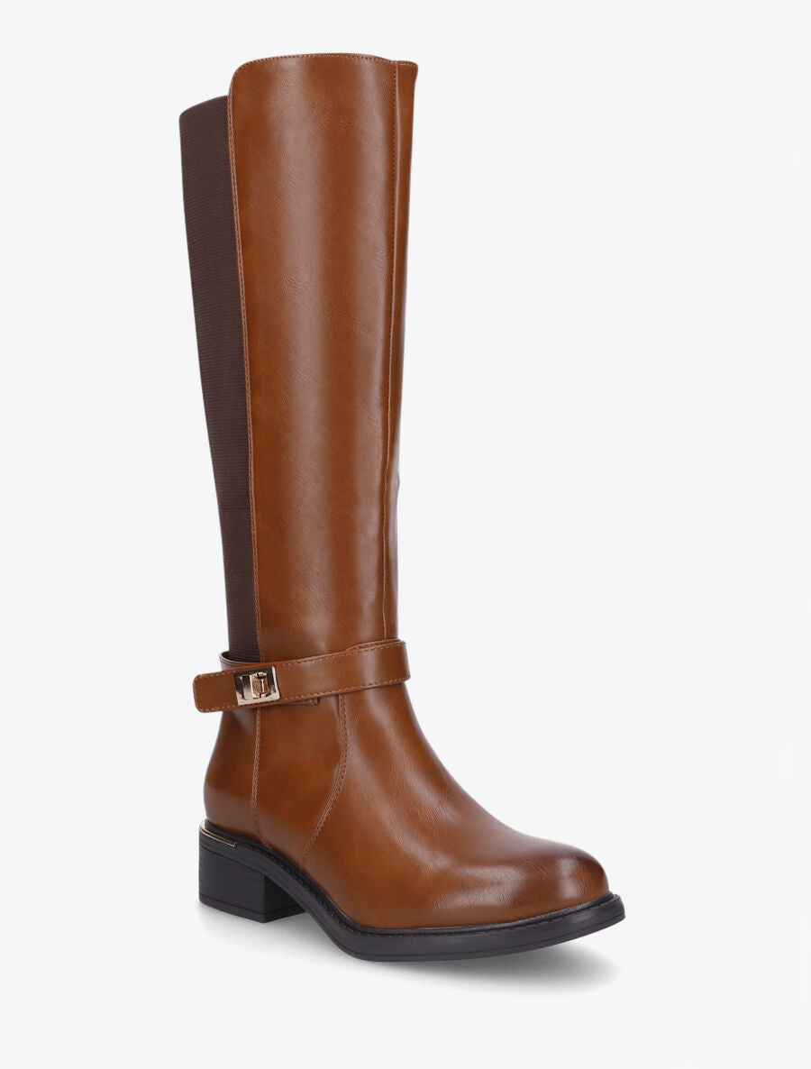 Bottes unies à empiècement métallique au talon - Camel - 2