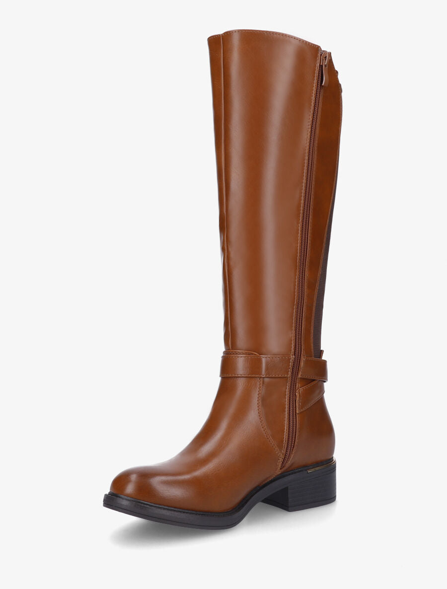 Bottes style cavalière à empiècement métal - Camel - 3