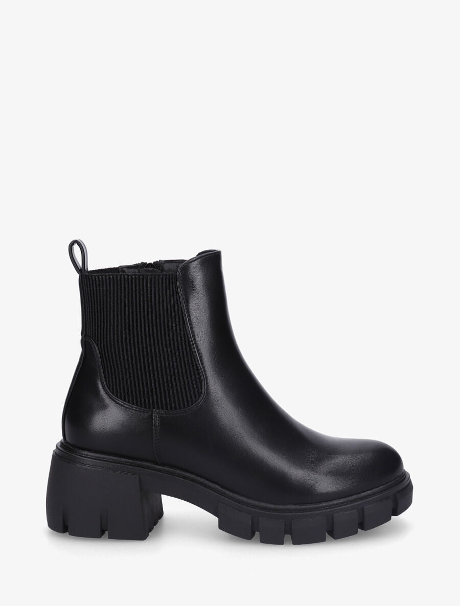 Bottines en simili à semelle crantée - Noir - 1