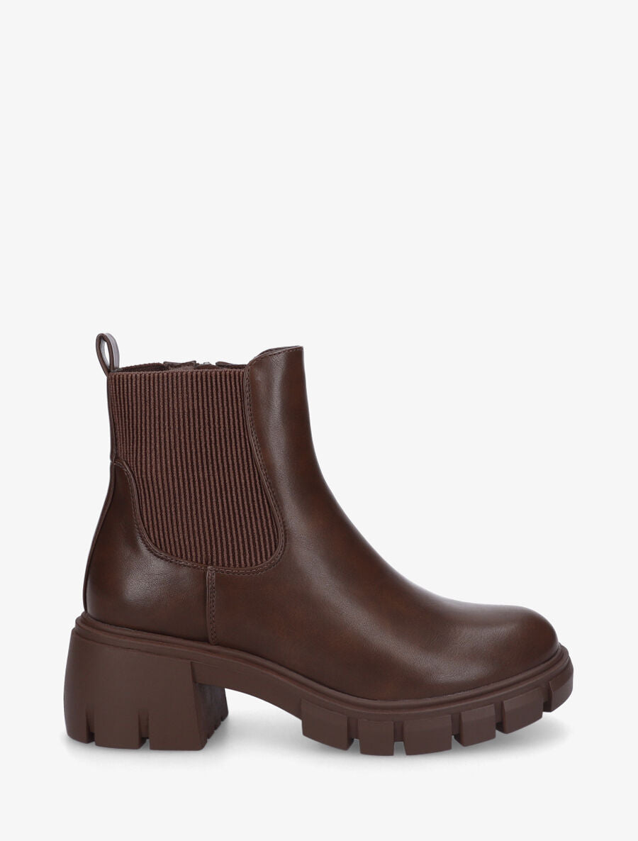 Bottines en simili à semelle crantée - Marron - 5
