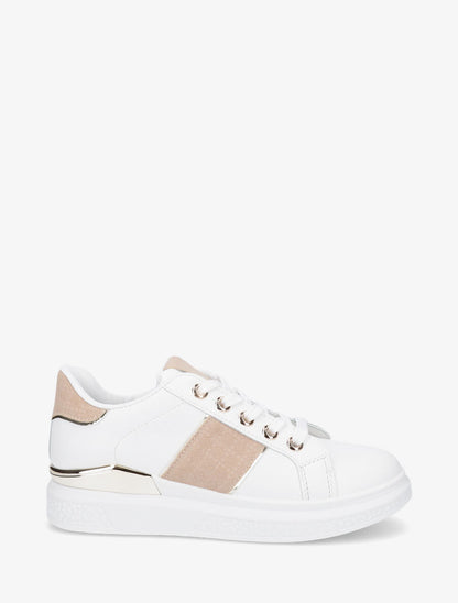 Sneakers à semelle texturée et empiècement métallique - Beige - 5