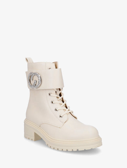 Bottines en simili style rangers à lanière strassée - Beige - 2