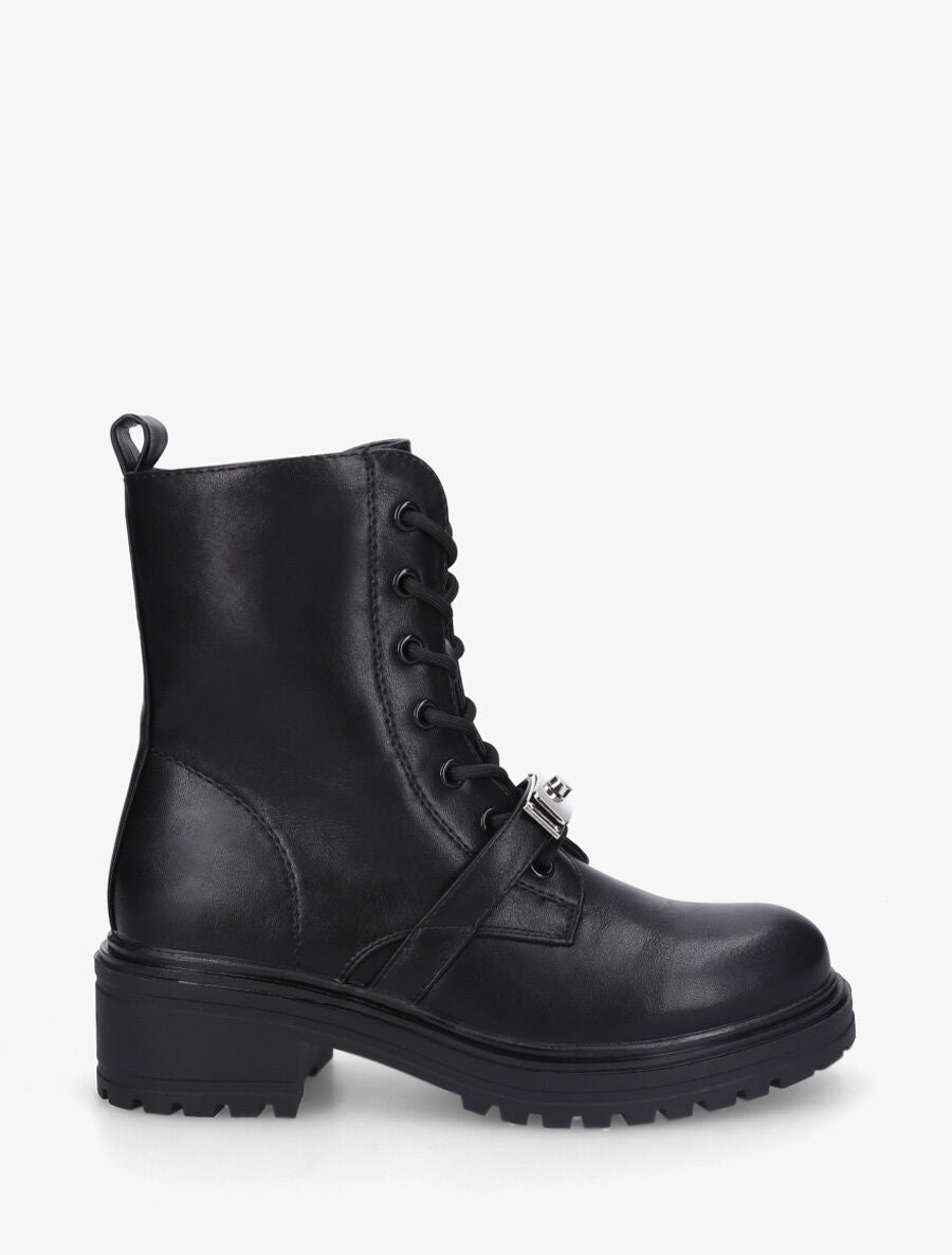 Bottines en simili style rangers à boucle stylisée - Noir - 1