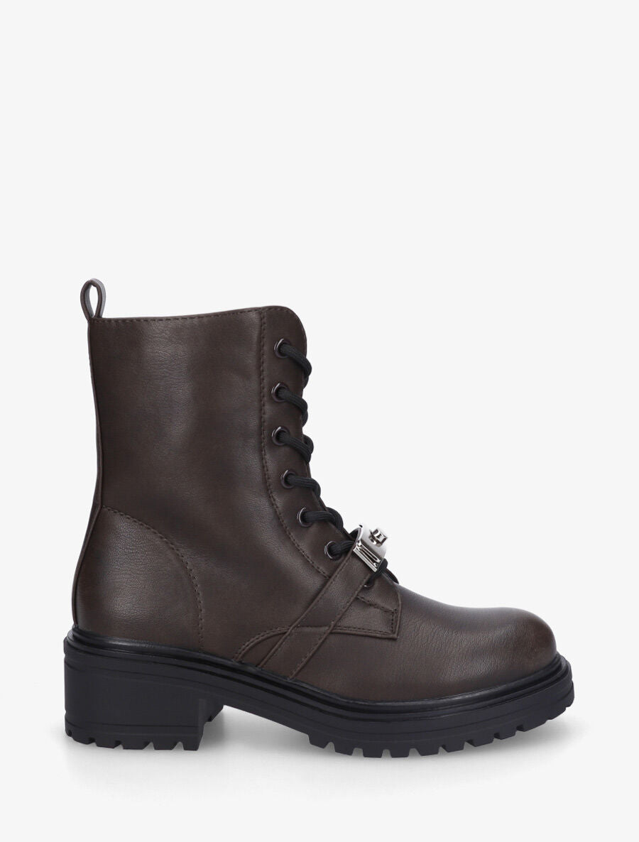 Bottines en simili style rangers à boucle stylisée - Marron - 5