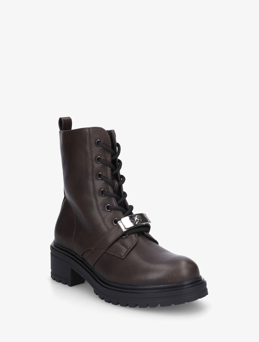 Bottines en simili style rangers à boucle stylisée - Marron - 2