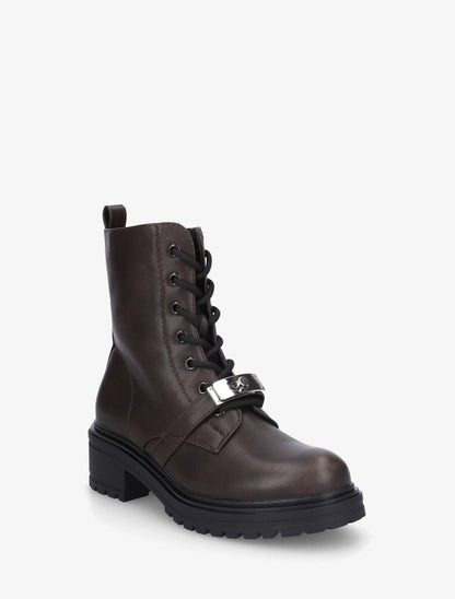 Bottines en simili style rangers à boucle stylisée - Marron - 2