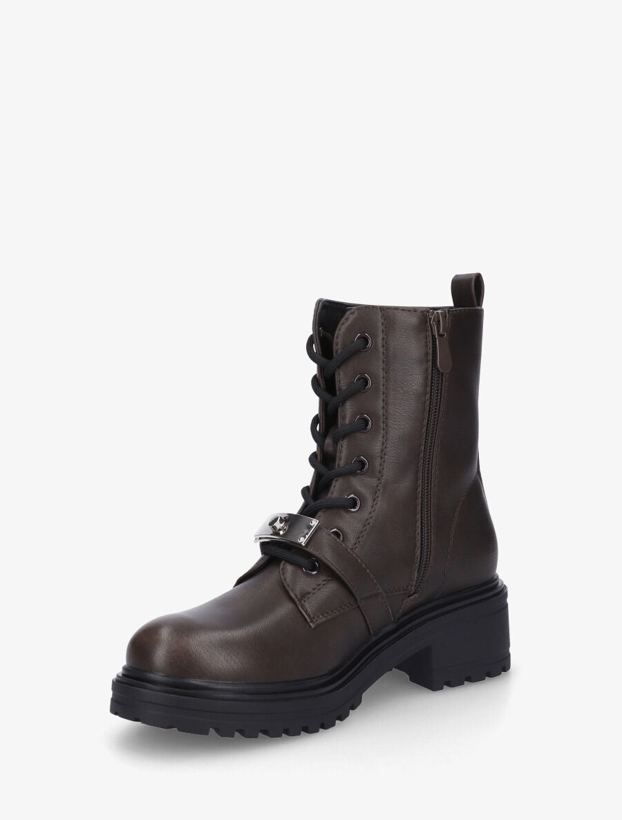Bottines en simili style rangers à boucle stylisée - Marron - 3