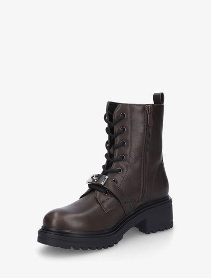 Bottines en simili style rangers à boucle stylisée - Marron - 3