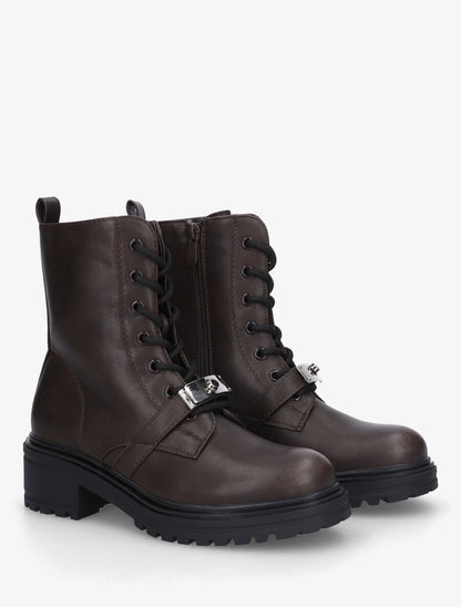 Bottines en simili style rangers à boucle stylisée - Marron - 4