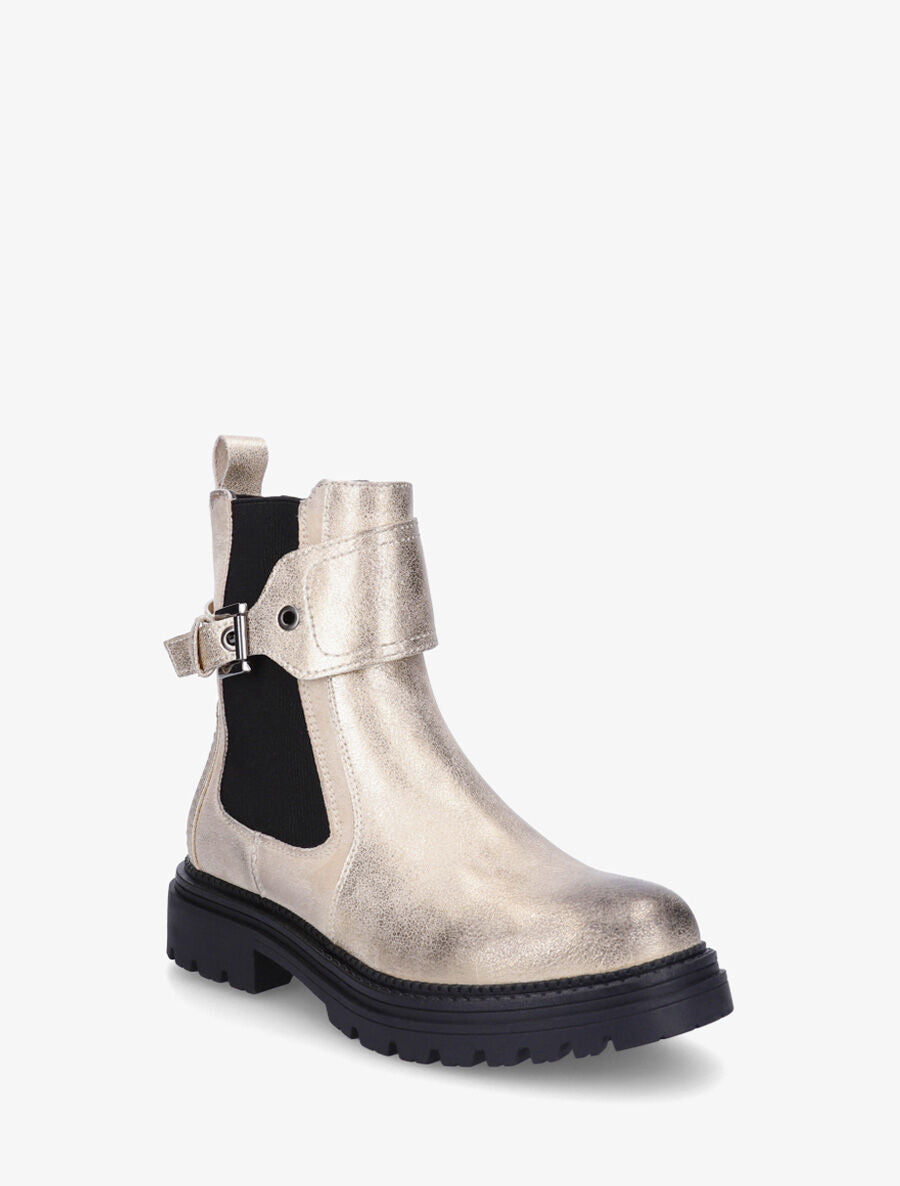 Bottines sanglées en simili et suédine - Or - 2