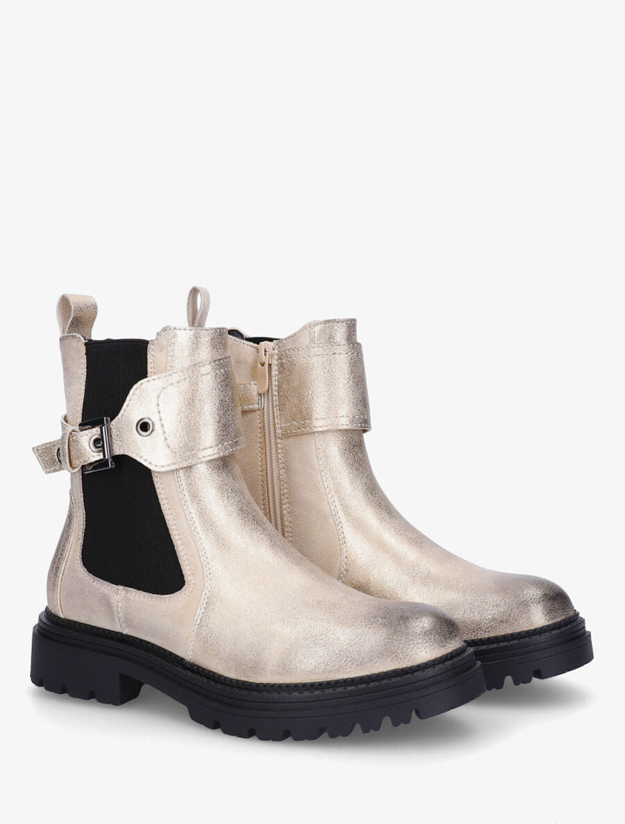 Bottines sanglées en simili et suédine - Or - 4