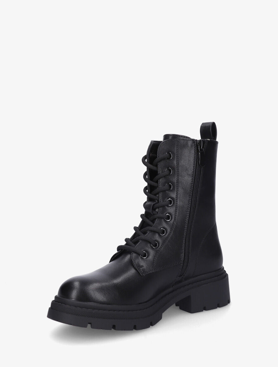 Bottines montantes à lacets en simili - Noir - 3