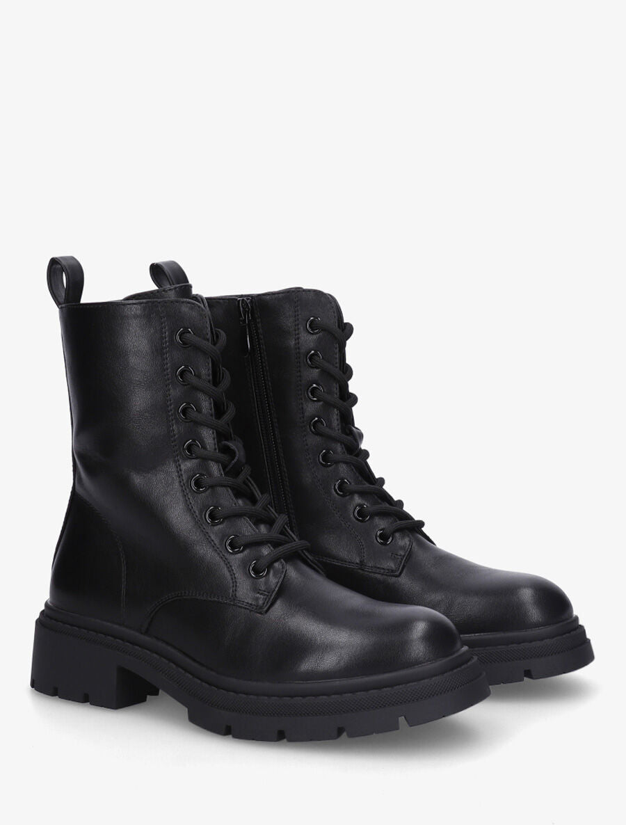 Bottines montantes à lacets en simili - Noir - 4