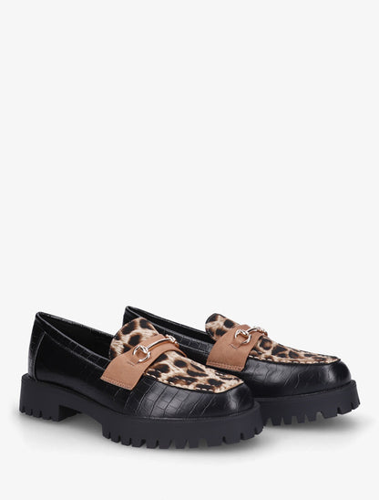 Mocassins en simili imprimé croco et léopard - Noir - 4