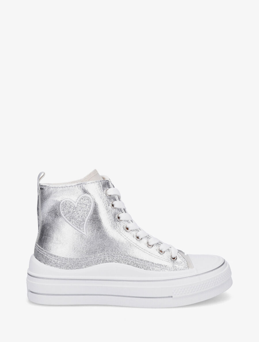 Sneakers en simili à flocage coeur - Argent - 5