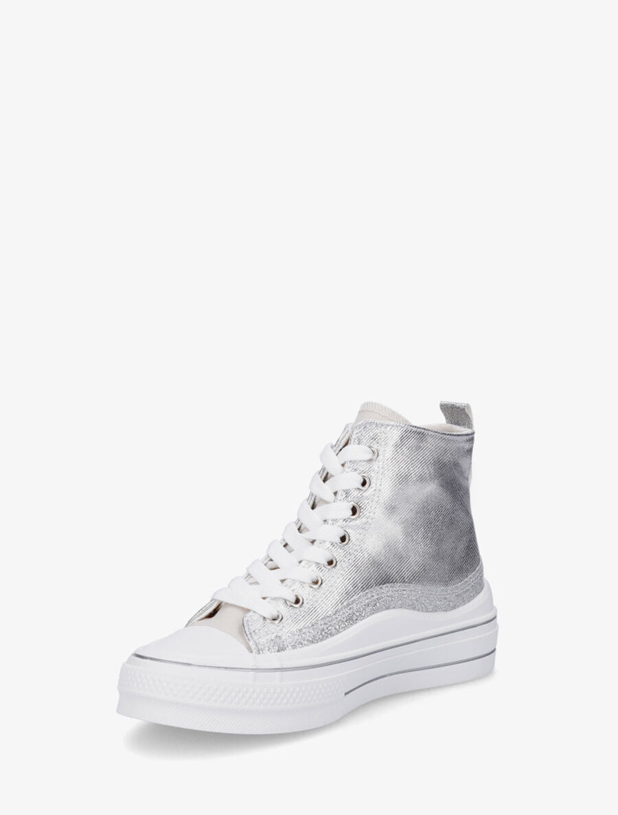 Sneakers en simili à flocage coeur - Argent - 3