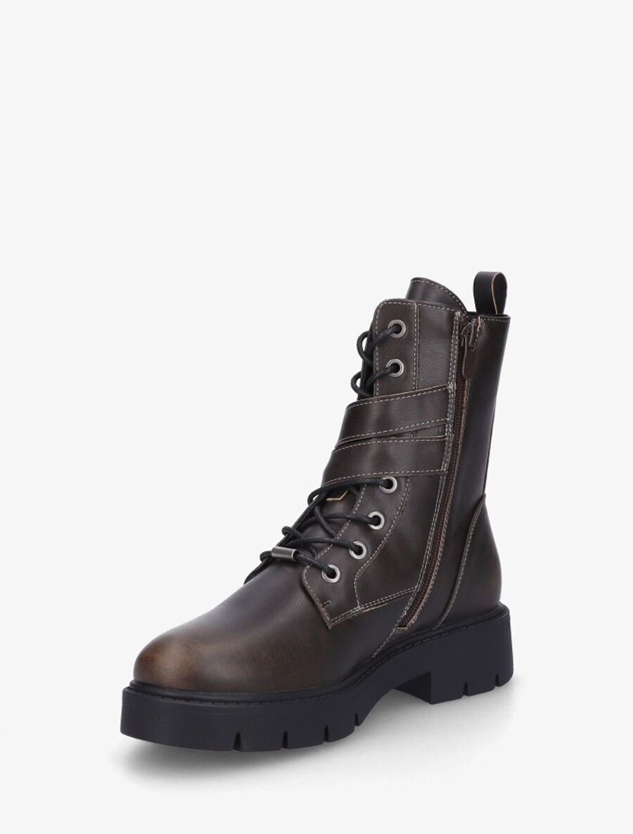 Bottines montantes en simili à double sangles - Marron - 3