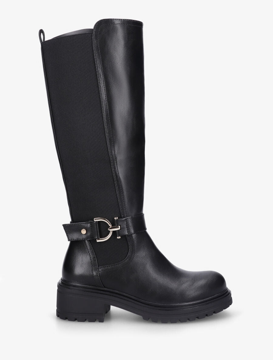 Bottes unies élastiquées en simili - Noir - 5