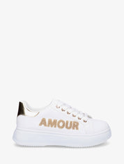 Sneakers en simili à flocage amour et coeur pailleté - Or - 1