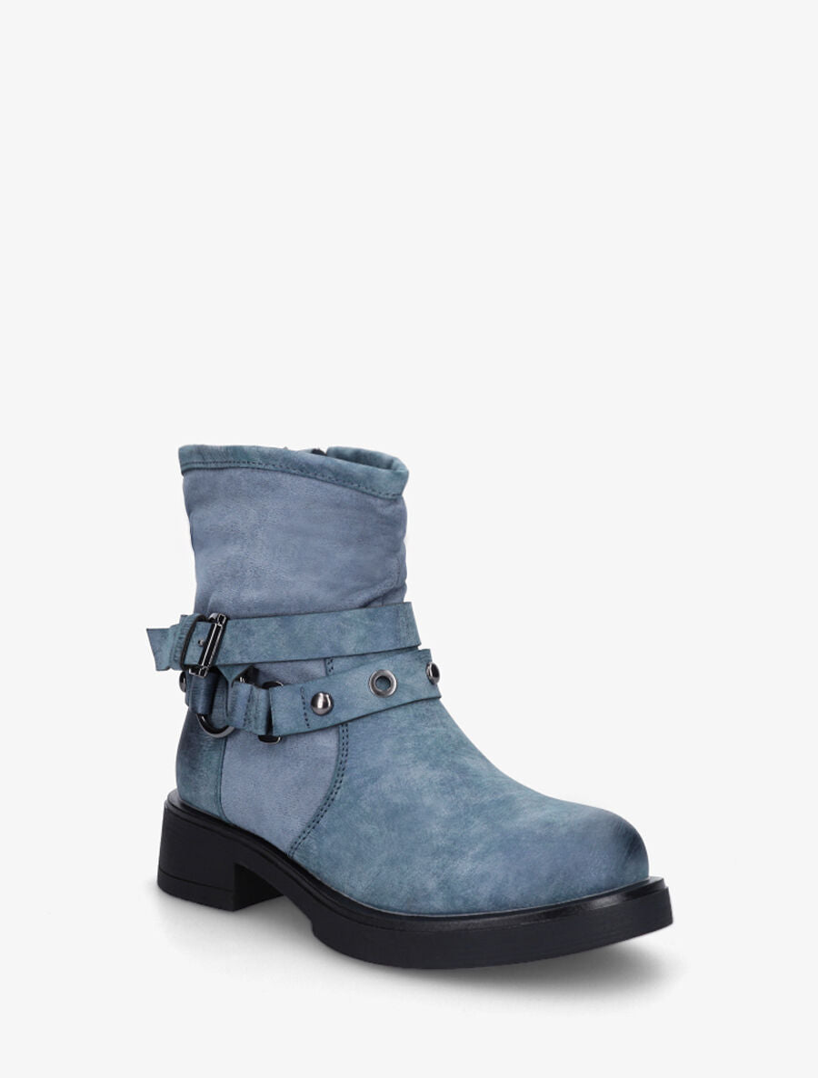 Bottines en simili effet plissé - Bleu - 2