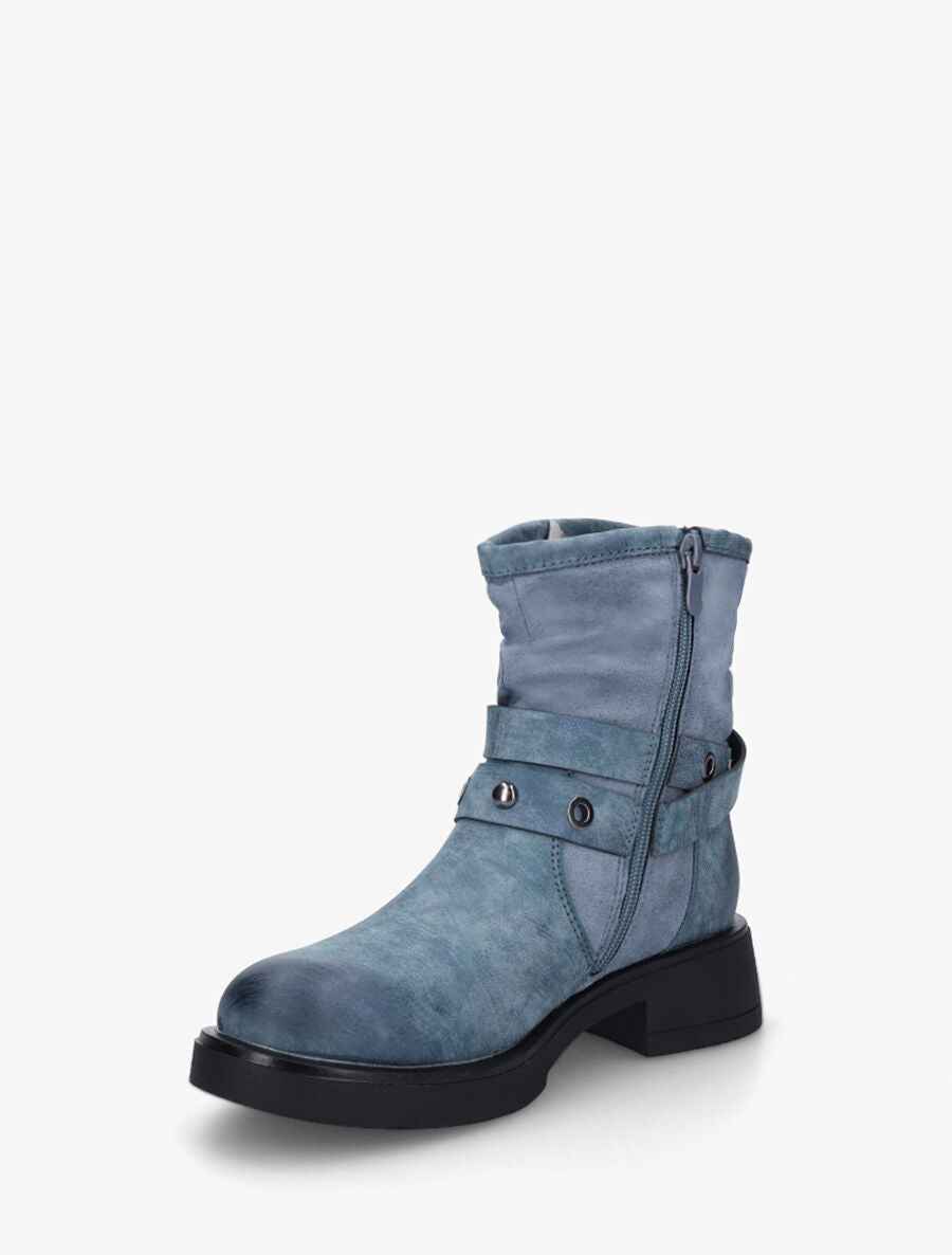Bottines en simili effet plissé - Bleu - 3