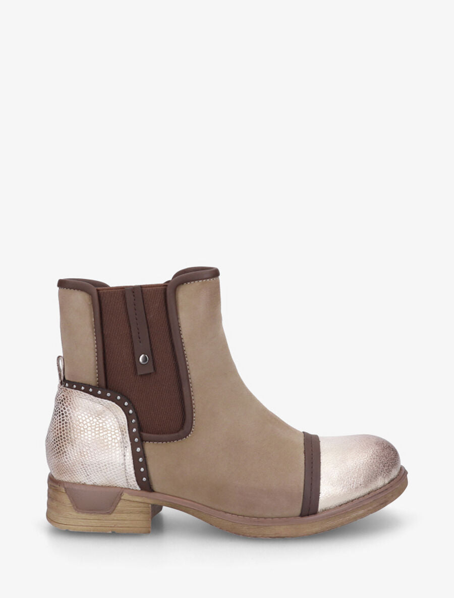 Bottines élastiquées et contrefort imprimé python - Taupe - 5