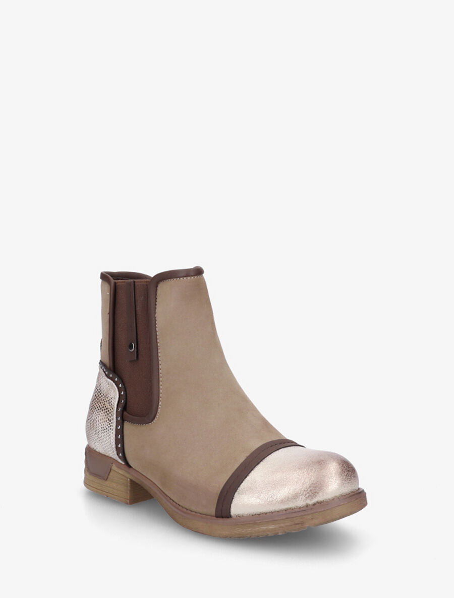 Bottines élastiquées et contrefort imprimé python - Taupe - 2