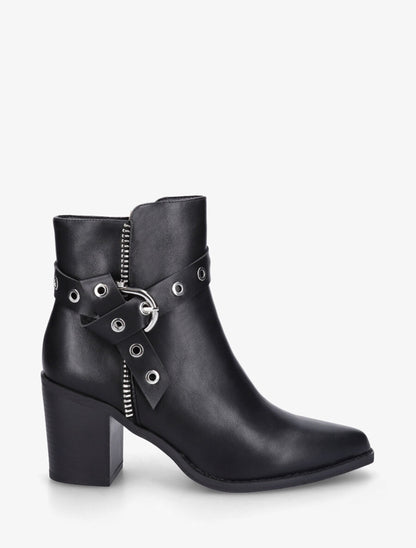 Bottines en simili à talon - Noir - 1