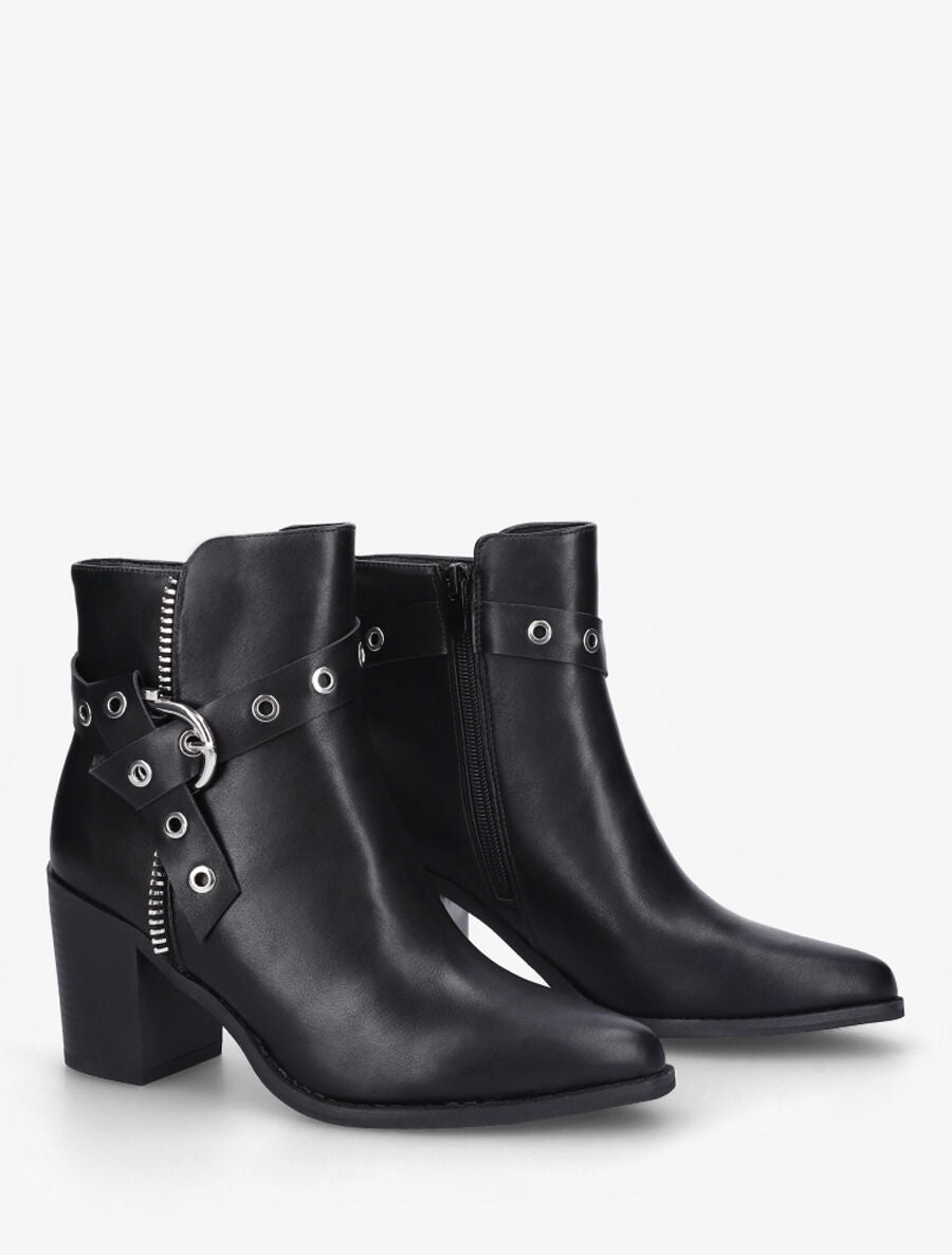 Bottines en simili à talon - Noir - 4