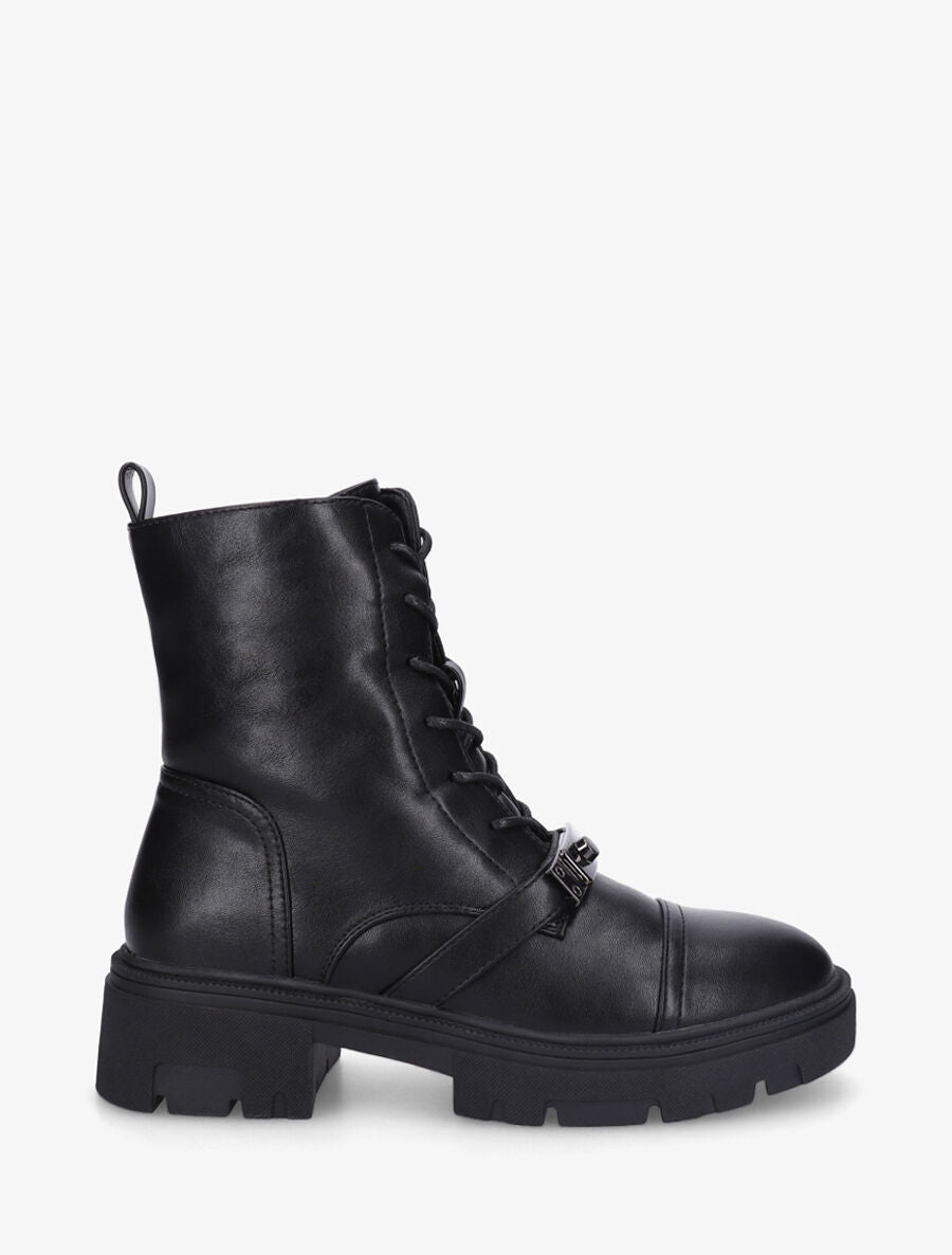 Bottines à lacets et empiècement métal stylisé - Noir - 1