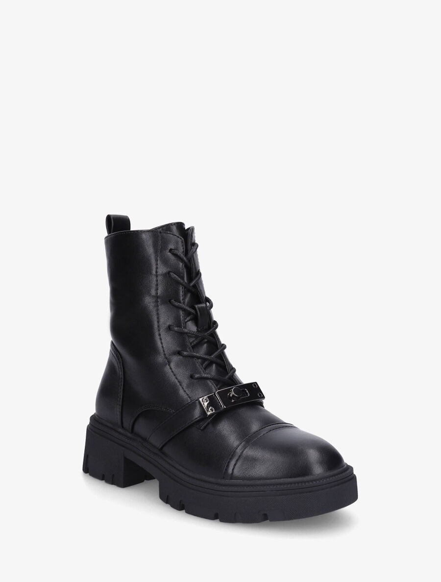 Bottines à lacets et empiècement métal stylisé - Noir - 2