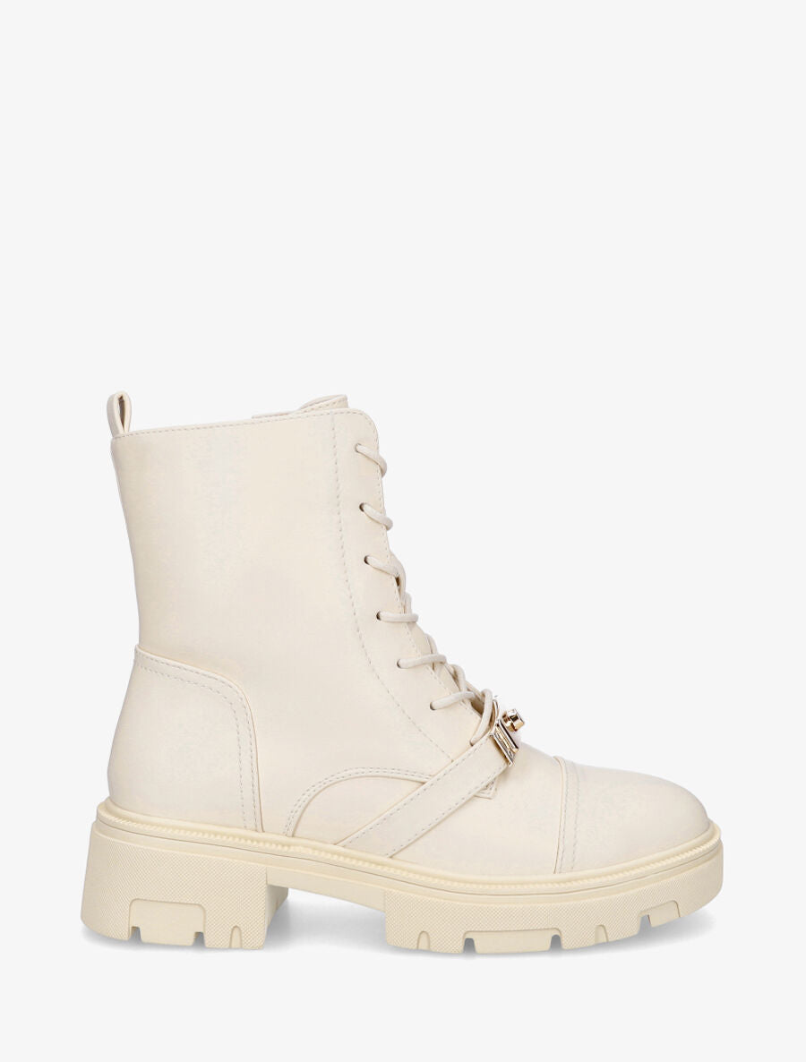 Bottines à lacets et empiècement métal stylisé - Crème - 5