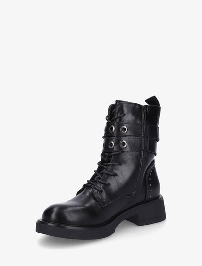 Bottines en simili à double sangles et lacets - Noir - 3