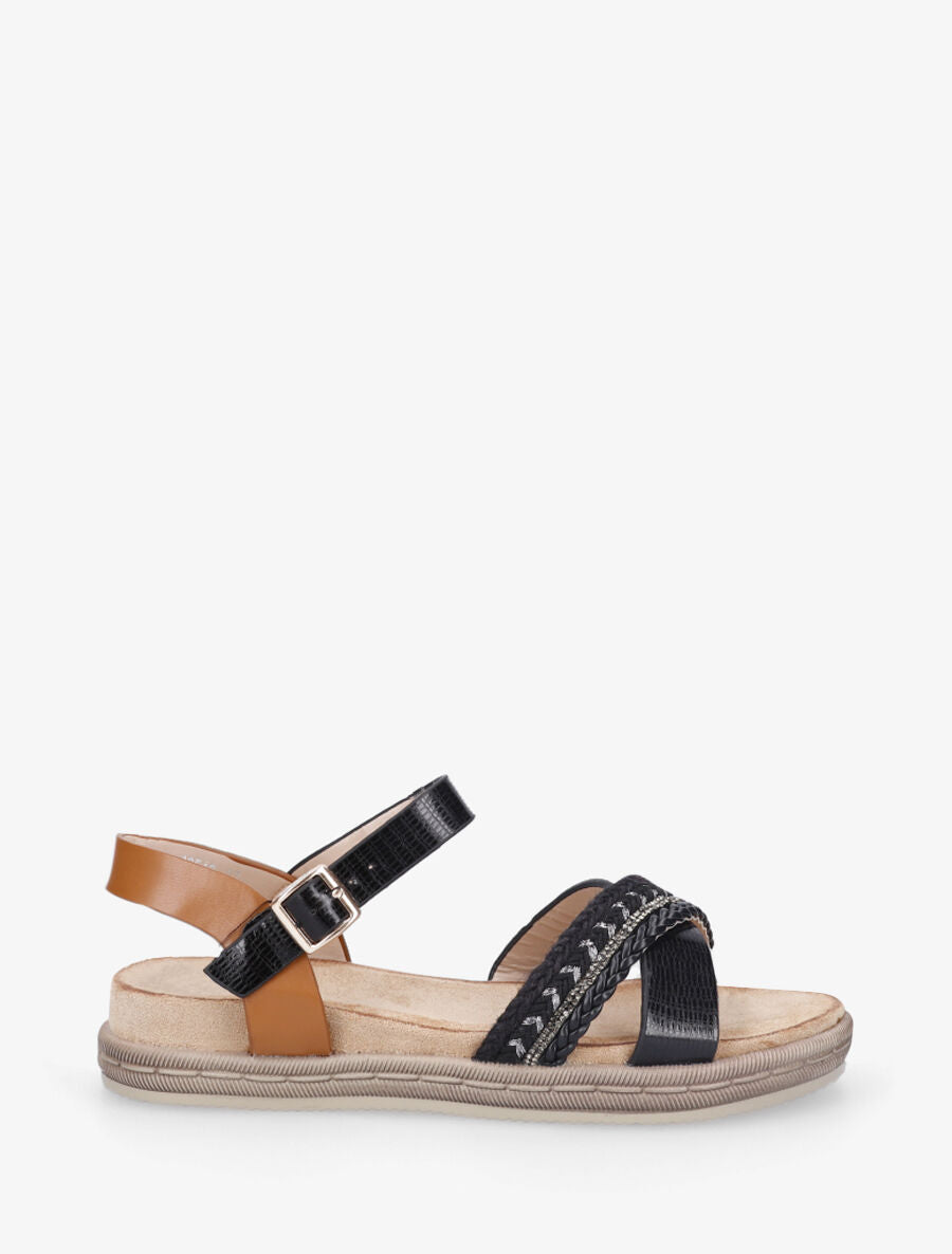 Nu-pieds en simili à brides croisées - Noir - 1