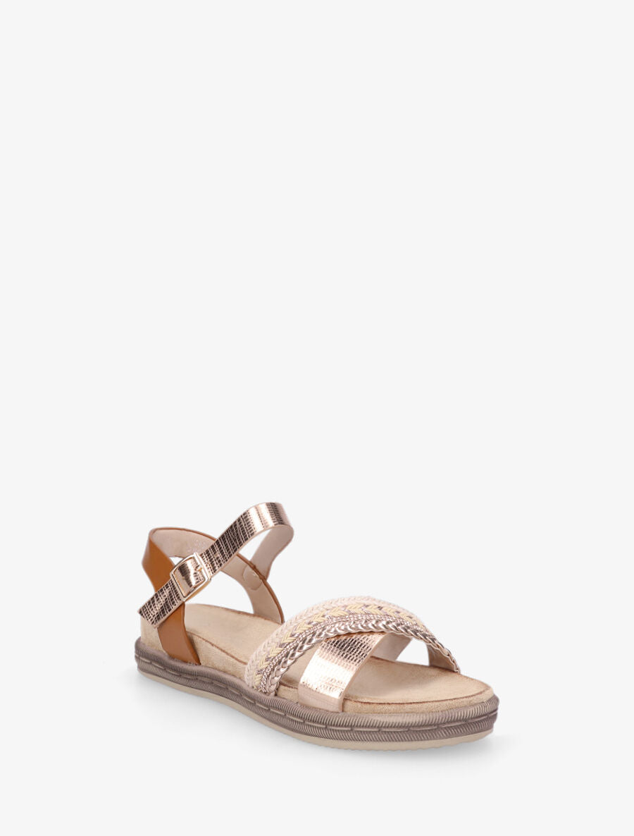 Nu-pieds en simili à brides croisées - Doré rose - 2