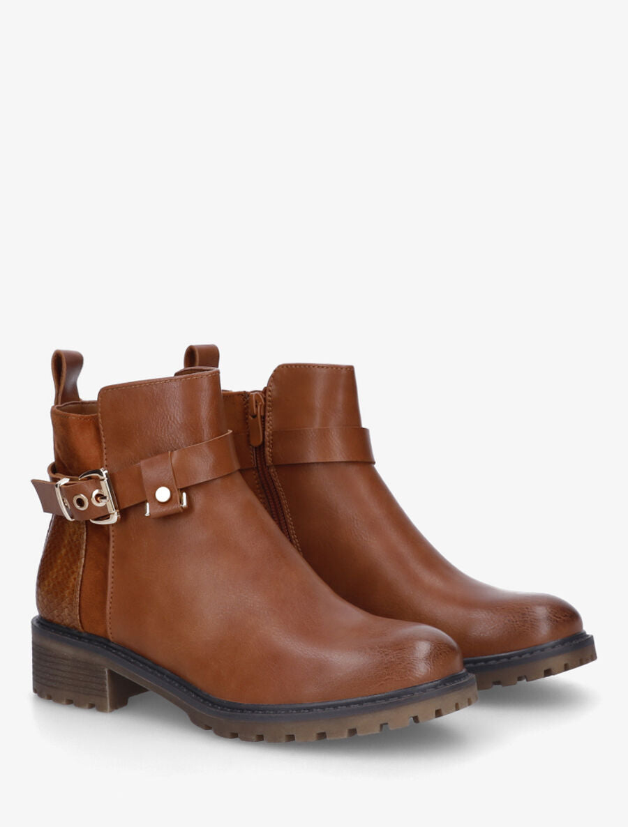 Bottines unies à contrefort python - Camel - 4