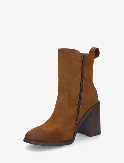 Bottines unies en suédine à talon haut - Camel - 3