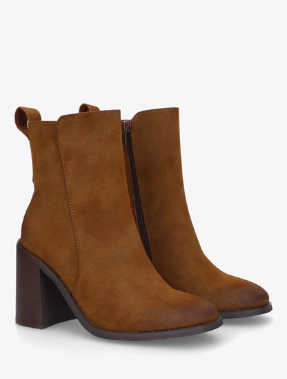 Bottines unies en suédine à talon haut - Camel - 4